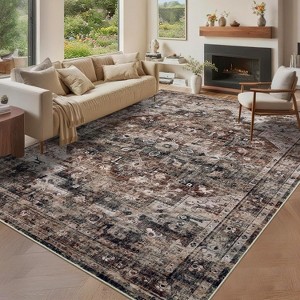 Indoor Washable Vintage Rug, Non Slip Non-Shedding Floor Mat, Soft Low Pile Thin Foldable Throw Carpet for Bedroom Nursery Dining Room - 1 of 4