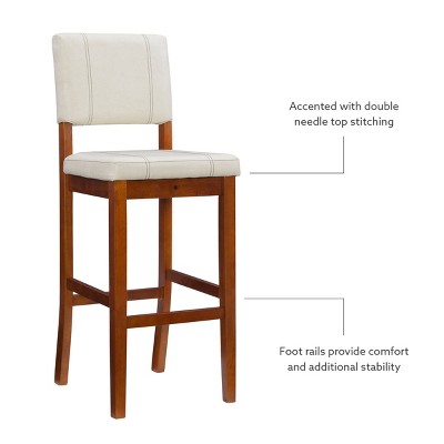Elegant Off-White Leather Barstool with Walnut Wood Frame - 46"