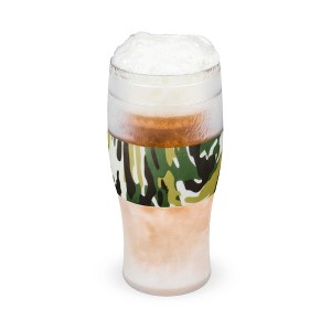 Host FREEZE Beer Glasses, Frozen Beer Mugs, Freezable Pint Glass Set, Insulated Beer Glass, Double Walled Insulated Glasses, Tumbler, 16oz, Green Camo - 1 of 4