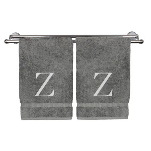 BC BARE COTTON Monogrammed Hand Towel, 100% Turkish Cotton - Set of 2 - Gray - Silver Block - 1 of 4