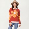 Anna-Kaci Women's Large Floral Graphic Pattern Fuzzy Knit Sweater with Soft Textured Feel Ribbed Crew Neckline and Relaxed Fit - 2 of 4
