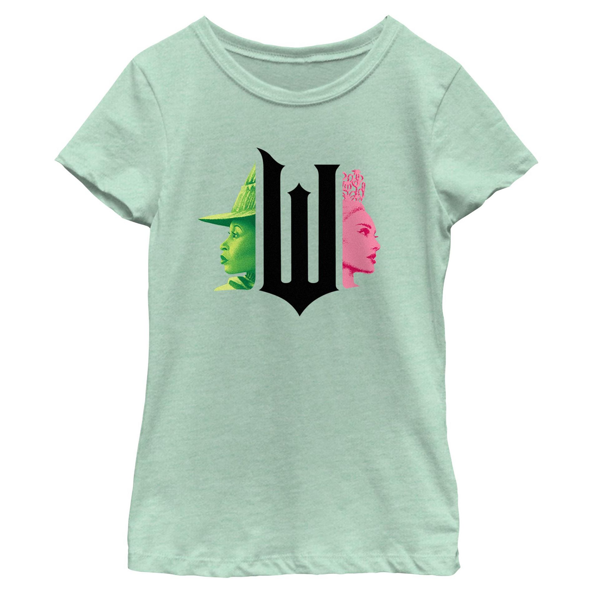 Girls Wicked Elphaba and Glinda Black Logo T Shirt - Mint - Medium