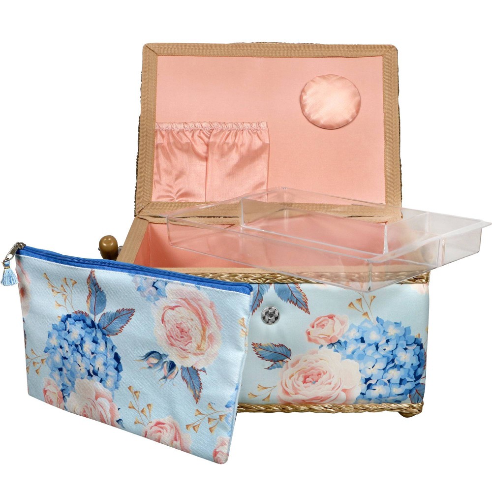 Photos - Accessory Singer L Sewing Basket Hydrangeas Print with Matching Zipper Pouch 