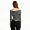 Cherie Code Women’s Off‑Shoulder Ruched Long Sleeve Knit Top – Slim Fit Stretch Tee in Grey - 3 of 4