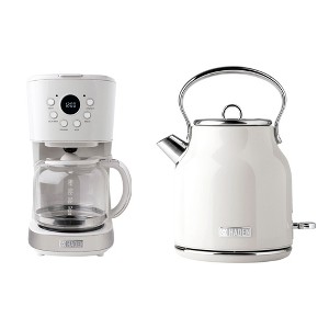 Haden Coffee Machine, 12 Cup Drip Coffee Maker Bundled with Heritage 1.7 Liter Stainless Steel Electric Kettle, Ivory & Chrome - 1 of 4