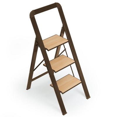 Folding Step Stool With 3 Wide Anti-Slip Step Ladder, 580 Lbs Capacity Aluminium Lightweight Foldable Step Ladders