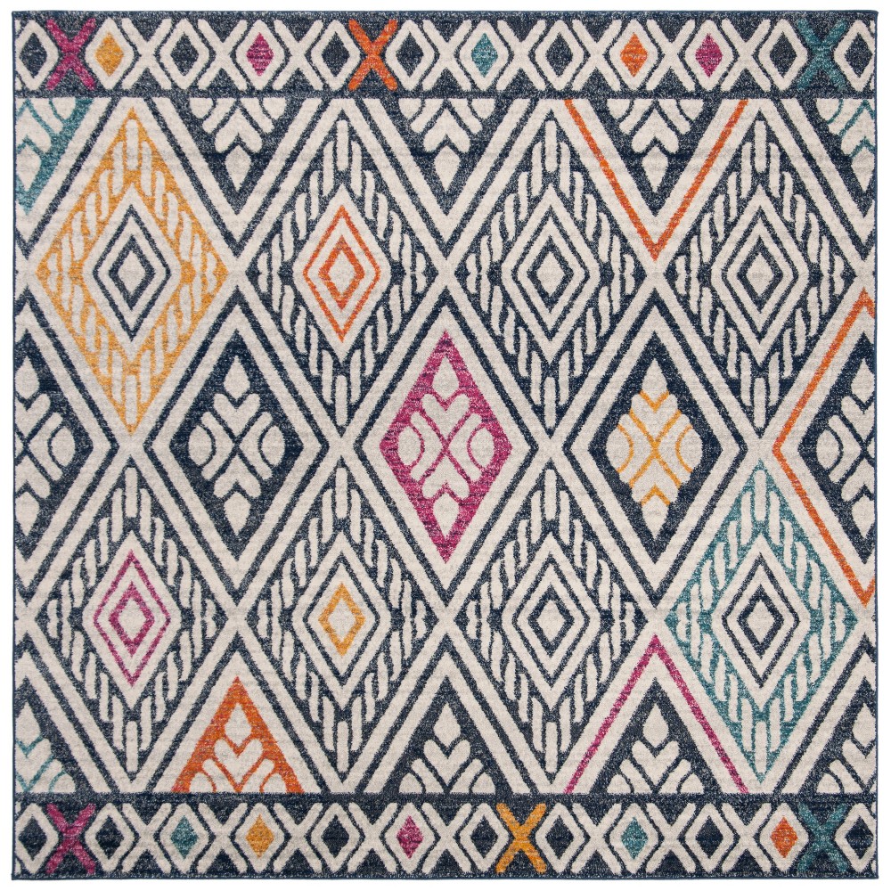 6'7inX6'7in Geometric Design Loomed Square Area Rug Navy/Ivory - Safavieh