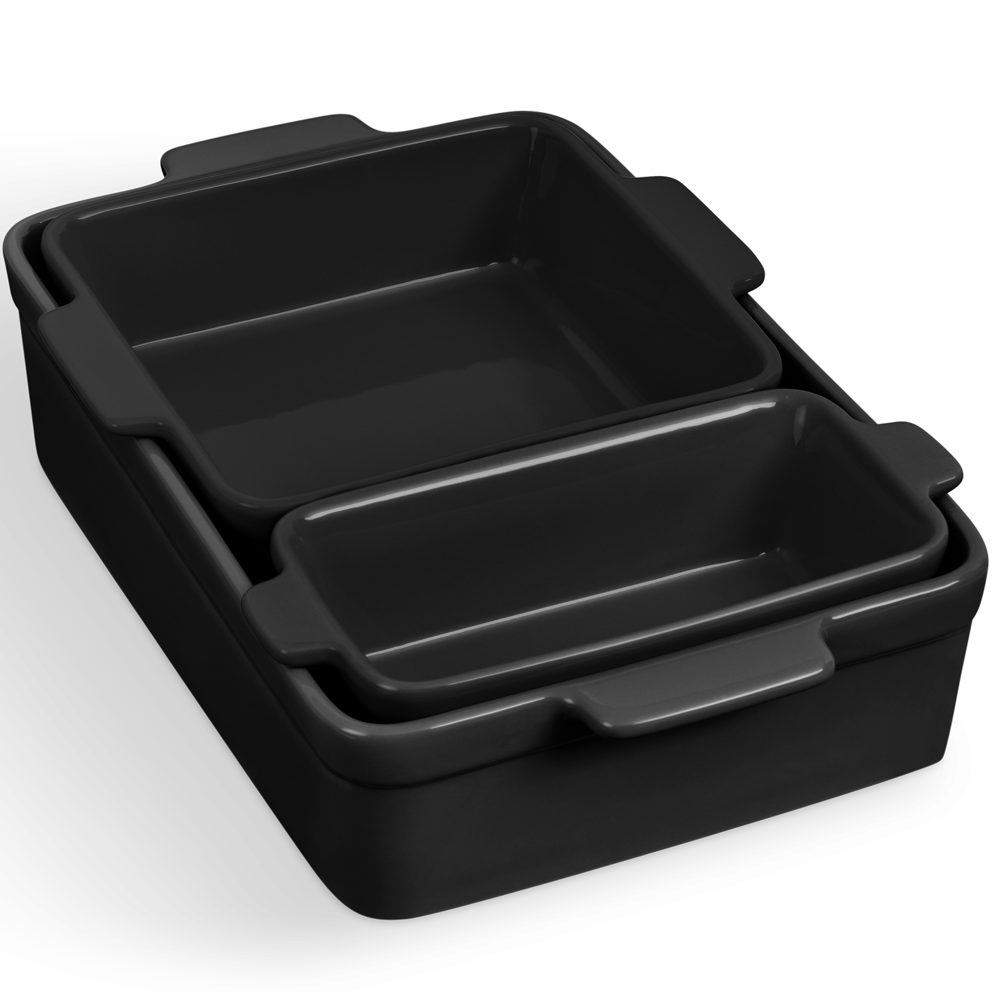 Best Choice Products 3-Piece Ceramic Bakeware Set, Stoneware Baking Dishes, Casserole Serving Set - Black Licorice