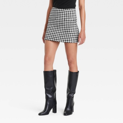 Women s Mini A line Skirt A New Day Black cream Houndstooth Target