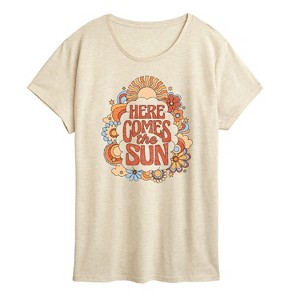 Women's - The Beatles - Here Comes The Sun Retro Flowers Short Sleeve Graphic T-Shirt - 1 of 4