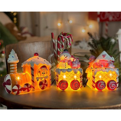 Christmas Table Decorations Indoor Train, Candy Cane Christmas Decorations for Tabletop, Xmas Pink Lighted Centerpieces Table Decorations