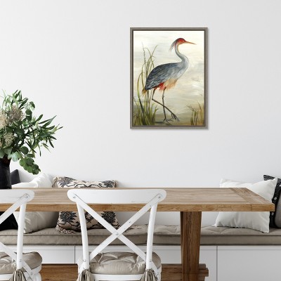 Grey Heron Framed Canvas Wall Art with Graywash Frame