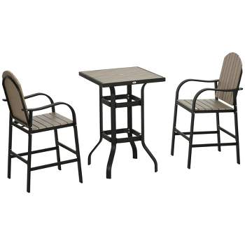 Outsunny 3 Piece Bar Height Patio Table and Chairs Set, Bistro Set with Umbrella Hole and Aluminum Frame