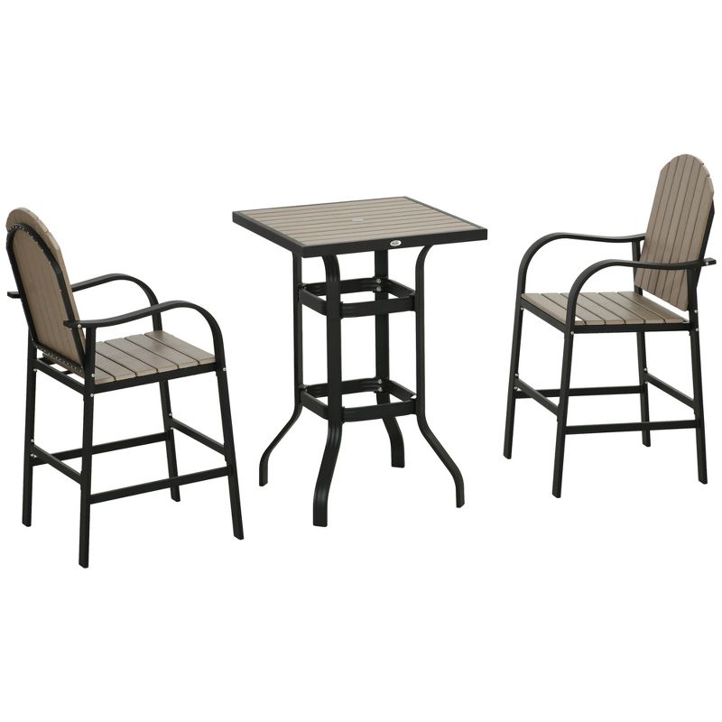 Outsunny 3 Piece Bar Height Patio Table and Chairs Set, Bistro Set with Umbrella Hole and Aluminum Frame, 1 of 7