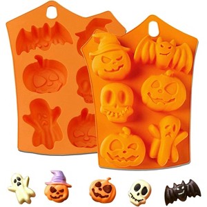 JDICTION 2Pcs Halloween Silicone Cake Molds - Pumpkin/Bat/Skull/Ghost Shapes, for DIY Cookies Soap Candy Gummy Chocolate & Ice Cream Tray - 1 of 4