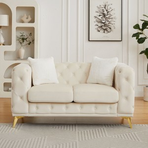 Kumasinova Velvet Chesterfield Sofa,Comfy Couch with Tufted Buttons,Spring Cushion,Metal Legs,2 Pillows,Sofa Couch for Living Room,Bedroom - 1 of 4