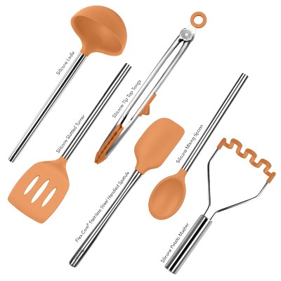 Apricot Silicone and Stainless Steel 6-Piece Kitchen Utensil Set