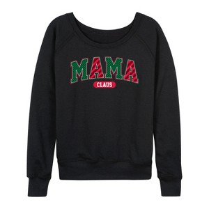 Women's - Instant Message - Mama Claus Varsity Lightweight French Terry Wide Neck Long Sleeve Graphic Shirt - 1 of 4