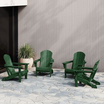 Dark Green HDPE Folding Adirondack Chair Set of 4