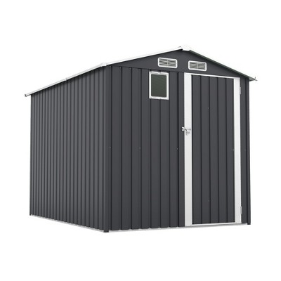 Vynxaria 6x8FT Outdoor Steel Storage Shed, Lockable Doors with Clear Window & 4 Louver Vents, Compact for Garden/Bike/Utility Storage, Dark Gray
