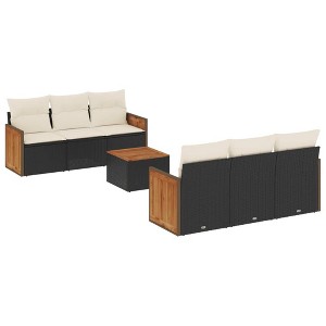 vidaXL 7 Piece Patio Sofa Set with Cushions Black and Cream Poly Rattan - 1 of 4