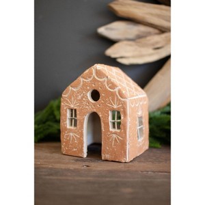 Handmade Gingerbread House Luminary – Clay Christmas Accent 7" Tall by Kalalou - 1 of 3