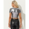 INSPIRE CHIC Women's Keyhole Metallic Short Sleeve Party Shiny Holographic Crop Top - 3 of 4