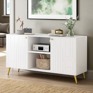 Modern TV Stand with Adjustable Shelf for TVs up to 55'', Media Console with 2 Cabinets, Metal Legs, Handles and Anti-Tip Device for Living Room - 1 of 4