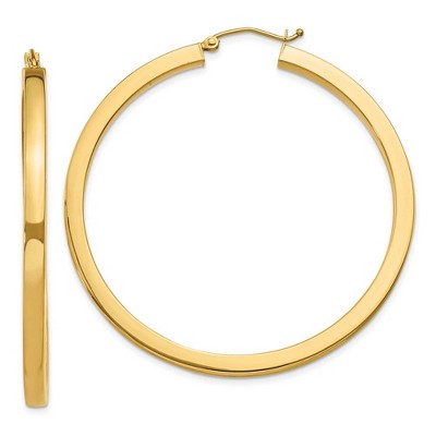 Black Bow Jewelry 3mm, 14k Yellow Gold Square Tube Round Hoop Earrings, 50mm (1 7/8 In)