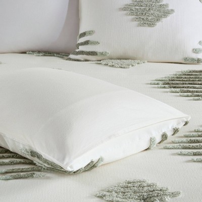 Tahli Green and Ivory Cotton Blend Chenille King Duvet Cover Set
