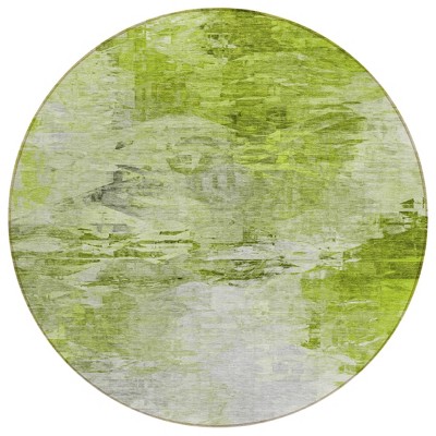 Artichoke Green And Lime Green Abstract Washable Indoor Outdoor Area Rug