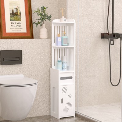 VECELO Bathroom Corner Shelf Storage, Waterproof Corner Cabinet for Small Space, Narrow Storage Organizer with Toilet Paper Roll, White