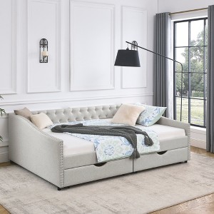 Lyngins Daybed,Upholstered Button Tufted Sofa Bed with 2 Drawers,Waved Shape Arms with Copper Nail,Bed Frame for Bedroom,Living Room - 1 of 4