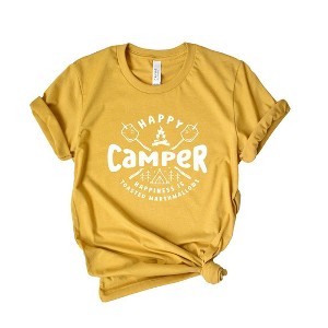 Simply Sage Market Women's Happy Camper Toasted Marshmallow Short Sleeve Graphic Tee - 1 of 2