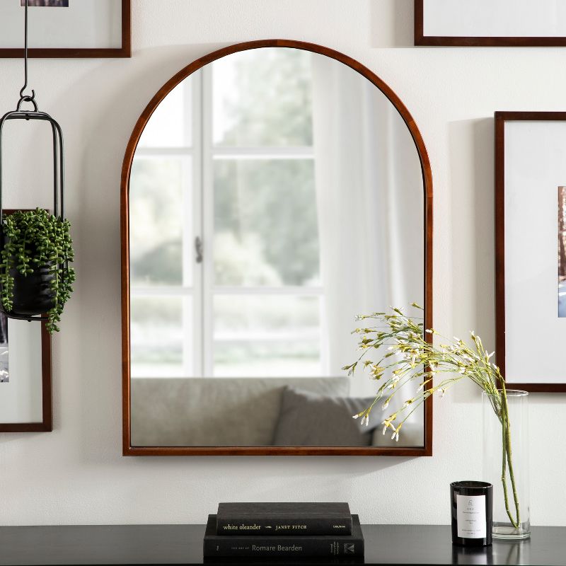 Kate &#38; Laurel All Things Decor 24&#34;x32&#34; Valenti Mid-Century Modern Arched Wall Mirror Walnut Brown, 5 of 9