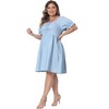 Agnes Orinda Women's Plus Size Sweetheart Neck Self Tie Front Puff Sleeve Back Elastic A Line Dresses - 4 of 4