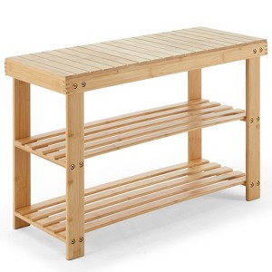 DSVIMOY 3-Tier Shoe Rack Bench, Storage Organizer Suitable for Entryway Living Room, Wood, 11.2"*17.9"*27.5" - 1 of 4