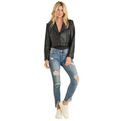 VENUS Womens Faux-Leather Moto Jacket