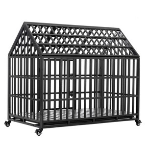 JUJABU 52" Heavy Duty Dog Crate Large Dog cage with 4 Lockable Wheels - 1 of 4