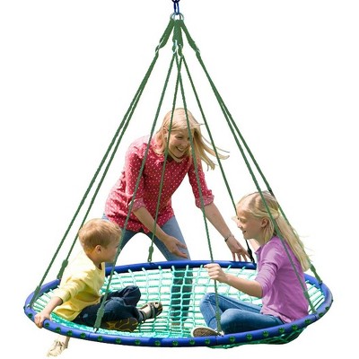 HearthSong Sky Island Outdoor Round Platform Swing for Kids, With Nylon Rope and Padded Steel Frame