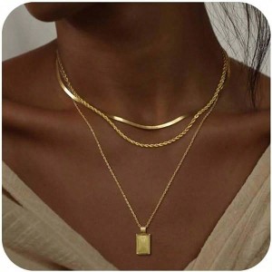 Layered Gold Silver Necklaces for Women, Stackable Silver Chain with Diamond Pendant, Trendy Set Gift - 1 of 4