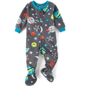 The Children's Place Baby Long Raglan Sleeve Space Microfleece Footed One Piece Pajamas - 1 of 2