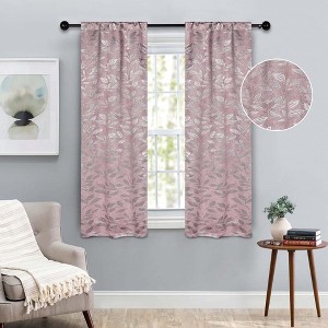 Modern Bohemian Leaves Room Darkening Semi-Blackout Curtains, Set of 2 by Blue Nile Mills - 1 of 4