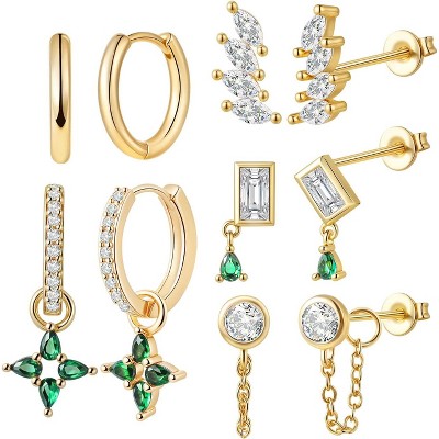 14K Gold Plated Hoop & Dangle Earring Stack Set | Hypoallergenic 20G Multi-Piercing Jewelry