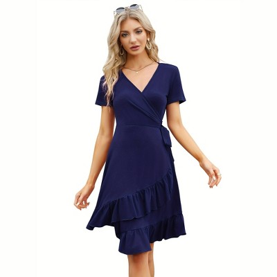 Women's Summer Casual Ruffle Side Split Flowy High Waist Midi Dress with Belt