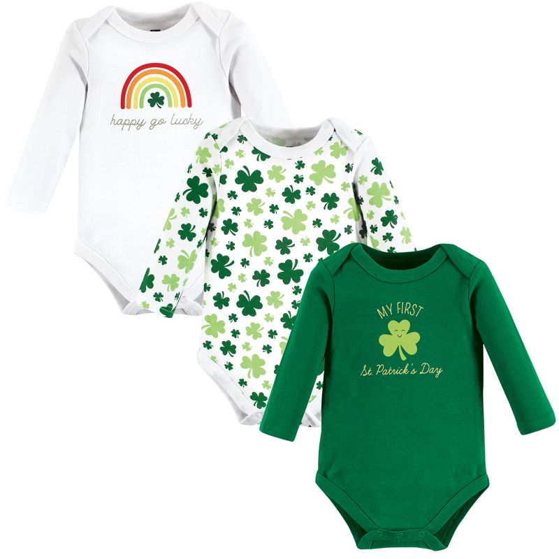 Hudson Baby Infant Girl Cotton Long-Sleeve Bodysuits, St Patricks Rainbow, 1 of 6
