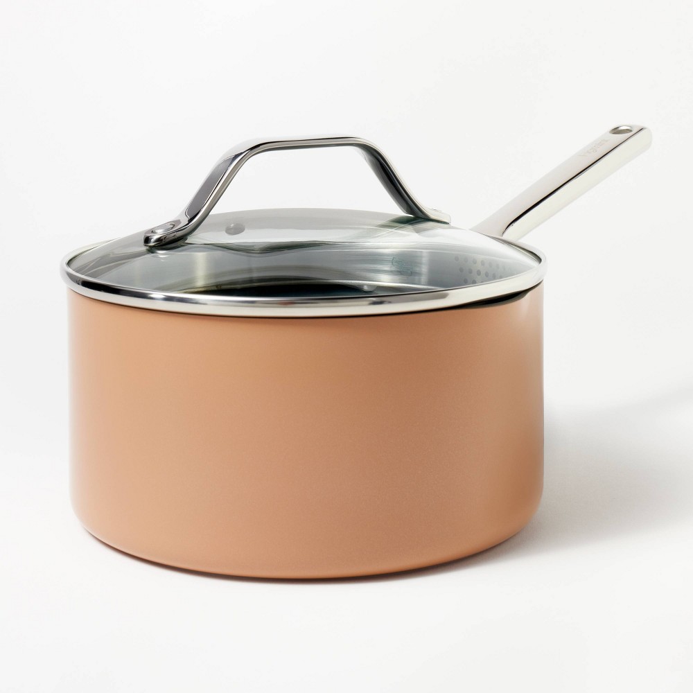 Photos - Pan 3qt Ceramic Nonstick Saucepan Terracotta Orange - Figmint™