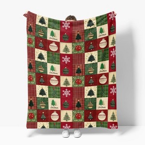 Christmas Flannel Blanket Throw, Red Green Checkered Tree Snow Ornaments Soft Fuzzy Plush Cozy Fleece Blankets - 1 of 4