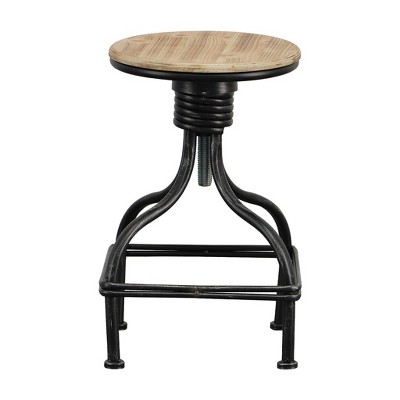 Benzara Vintage Metal Frame Swivel Counter Height Barstool with Round Seat Brown/Black: No Assembly, Adjustable Height