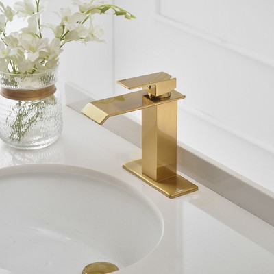 Brushed Gold Single-Handle Waterfall Bathroom Faucet with Pop-Up Drain